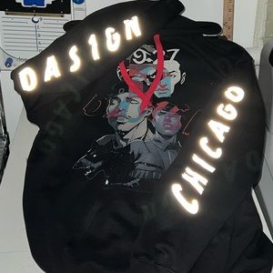 graphic hoodie with reflective sleeves